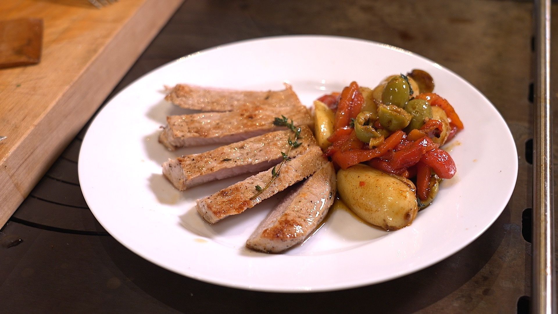 Recette : Médaillon de porc aux olives et poivrons de Gerald Watelet