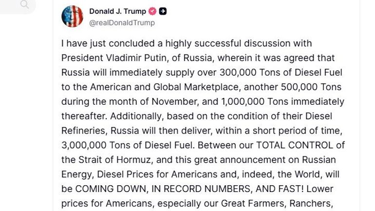 Trump négocie avec Poutine des livraisons massives de diesel russe
