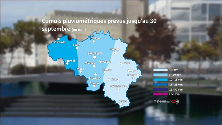 Cumul de précipitations attendues d'ici la fin septembre