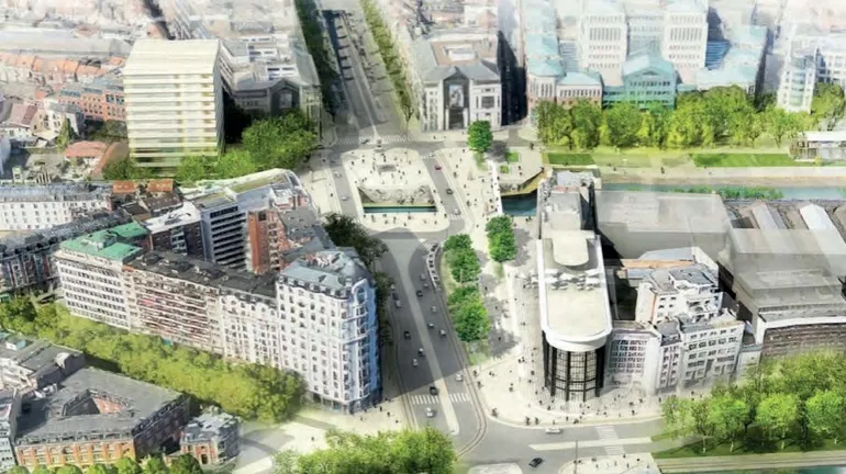 Une vue aérienne des futurs aménagements place Sainctelette.