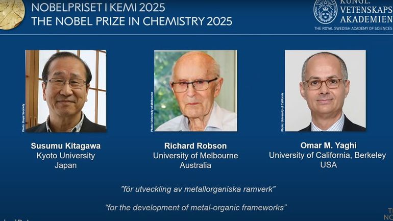 Le prix Nobel de chimie 2025 décerné à Susumu Kitagawa, Richard Robson, Omar M. Yaghi