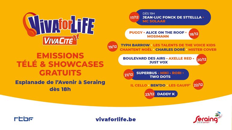 Découvrez l’affiche des artistes présents pour Viva for Life à Seraing