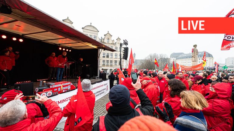 Direct - Grève des trains SNCB et des bus TEC : en soutien aux cheminots, les syndicats manifestent à Bruxelles