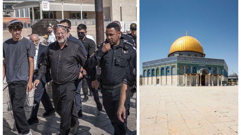 Proche-Orient : le ministre israélien d'extrême-droite Itamir Ben Gvir prie sur l'esplanade des Mosquées à Jérusalem-Est, en violation du statu quo