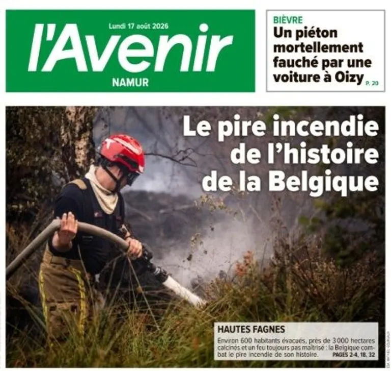 La Une de l'Avenir du lundi 17 août 2026