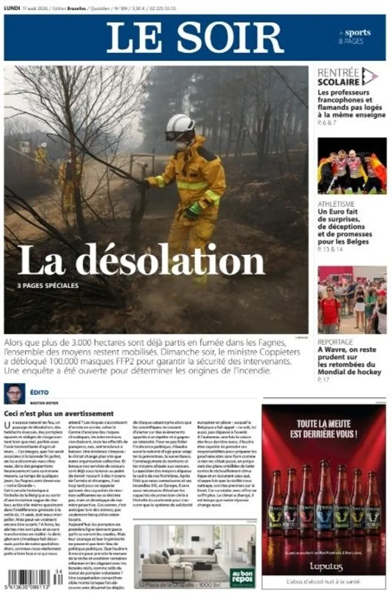 La Une du Soir du 17 août 2026