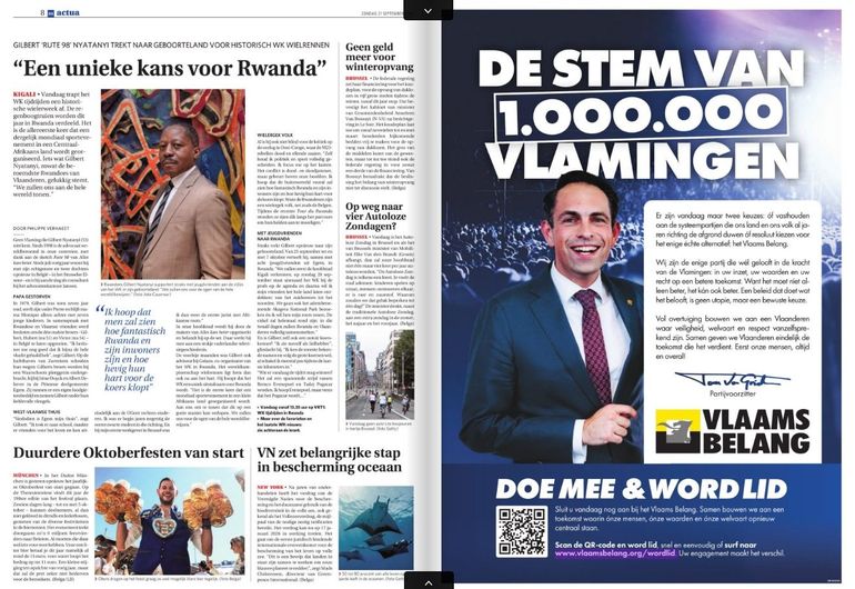 Édition de l’hebdomadaire gratuit De Zondag du 21 septembre