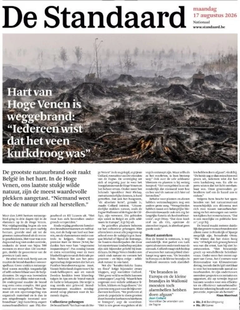 La Une du Standaard de ce lundi 17 août 2026